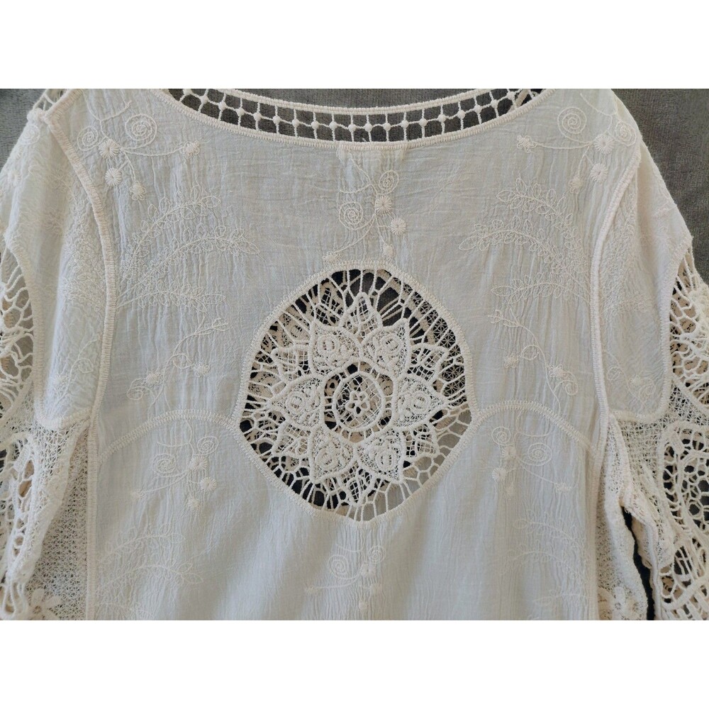 Latitude 10 Crochet Boho Cotton Tunic Women's Large Coverup Delicate Appliques - Picture 5 of 10